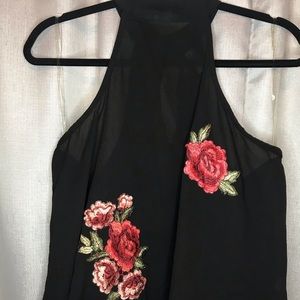 Black Flowered stitched tank!